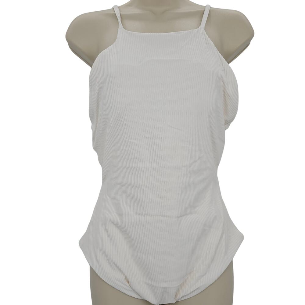 Andie Swim Womans size L The Asbury Rib One Piece Swimsuit in Coconut/White NEW